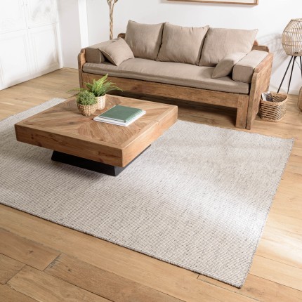 Tapis rectangulaire en laine tissée QUENTIN 160x230cm blanc/gris chiné