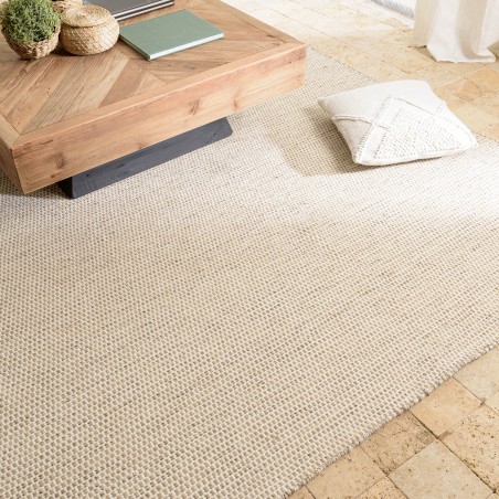 Tapis rectangulaire QUENTIN 200x290cm laine blanc/marron chiné