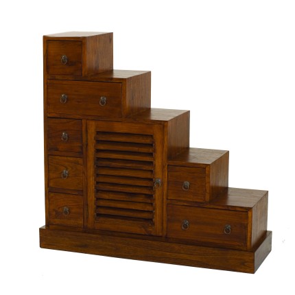 LORINE Medium Brown Mindi Wood Staircase Cabinet