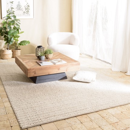 Tapis rectangulaire QUENTIN 200x290cm en laine tissée beige