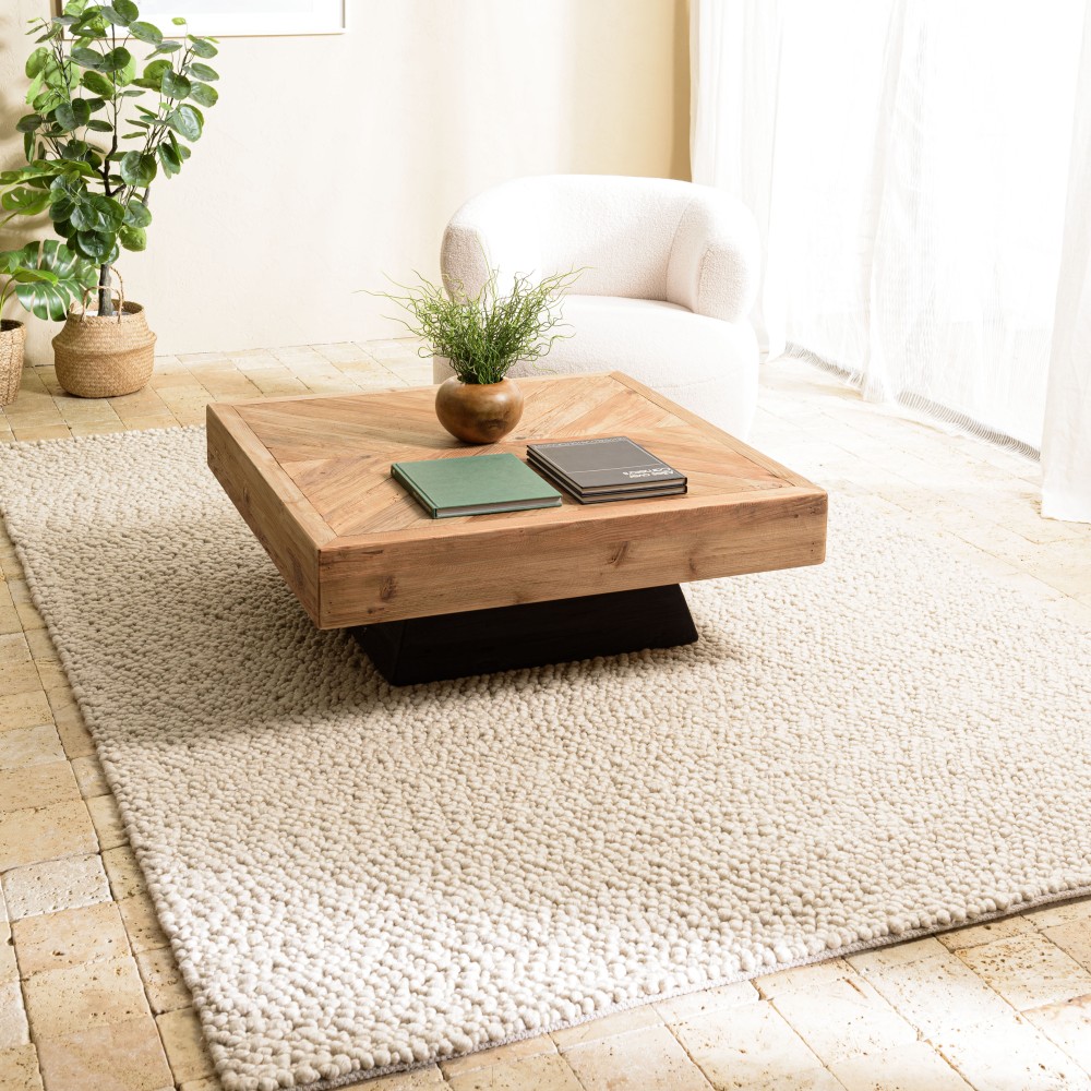 Tapis rectangulaire QUENTIN en laine bouclée beige 200x290cm Tapis rectangulaire QUENTIN en laine bouclée beige 200x290cm