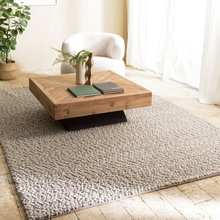 Tapis rectangulaire QUENTIN 200x290cm en laine bouclée taupe