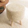 SACHA Round Stool - Ivory Woven Wool, 40 x 40 cm
