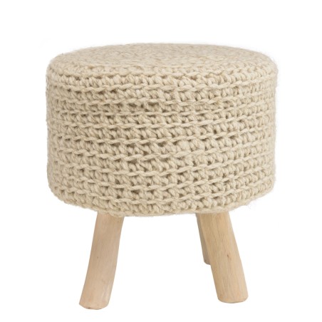 Tabouret rond en laine tressée ivoire SACHA