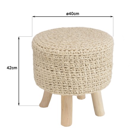 SACHA Round Stool - Ivory Woven Wool, 40 x 40 cm