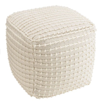 Pouf carré en laine texturée couleur ivoire SACHA