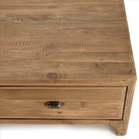 Table basse rectangulaire SANDY 140x85cm 4 tiroirs bois Pin recyclé