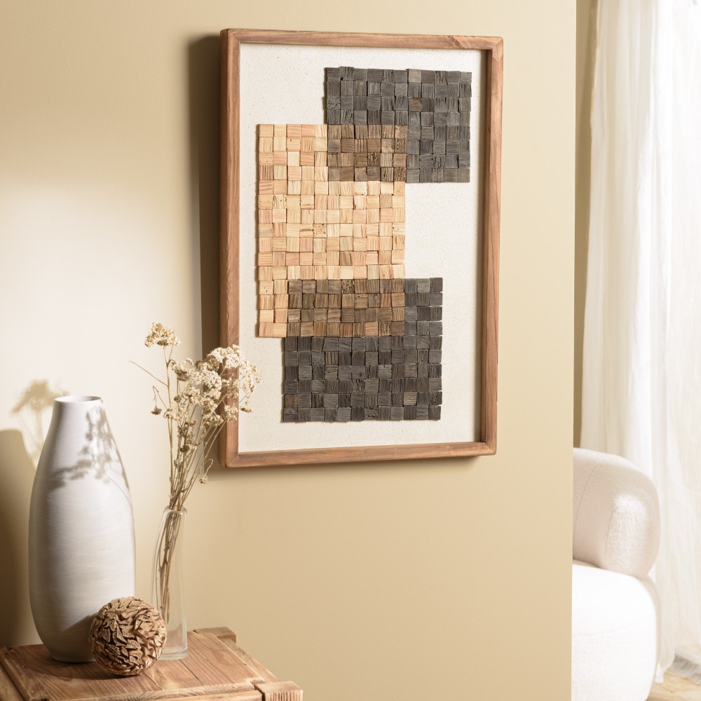 Décoration murale mosaïque beige/noire 42x62cm en pin recyclé Décoration murale mosaïque beige/noire 42x62cm en pin recyclé