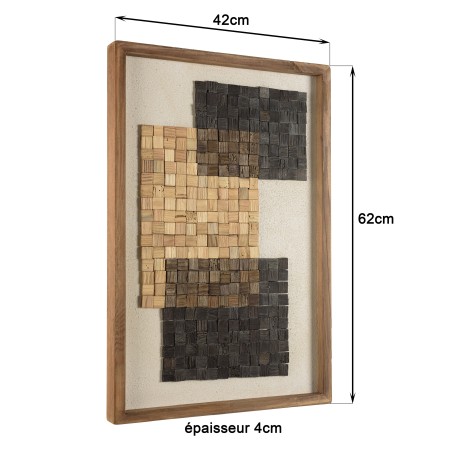 Décoration murale mosaïque beige/noire 42x62cm en pin recyclé