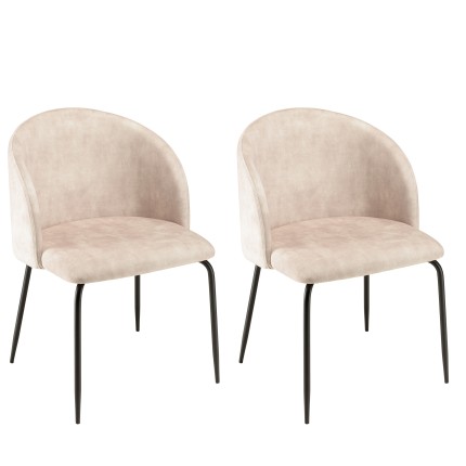 Lot 2 chaises velours beige TOM - Dossier enveloppant - Pieds acier