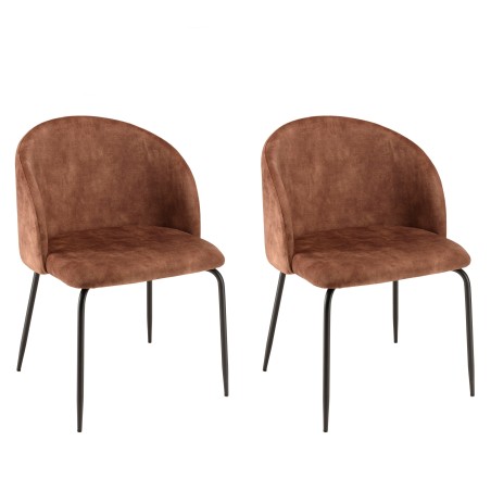 TOM - Set of 2 Mahogany Velvet Chairs | Steel Legs | Wraparound Backrest