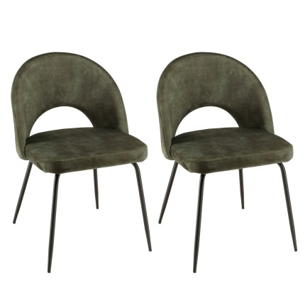 TOM - Set of 2 Pine Green Velvet Chairs with Steel Legs