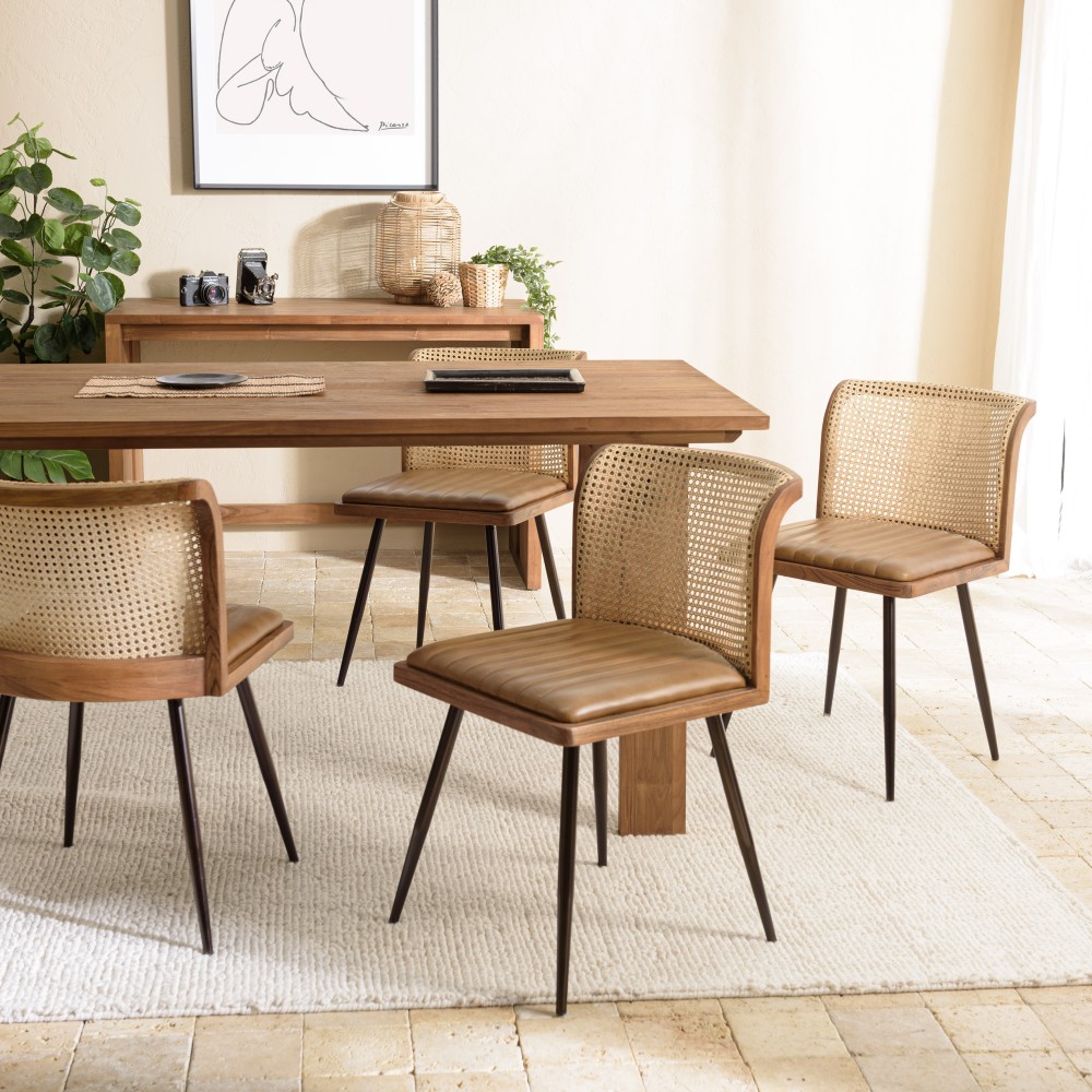 Lot de 2 chaises MARCEL en manguier et cuir Lot de 2 chaises MARCEL en manguier et cuir