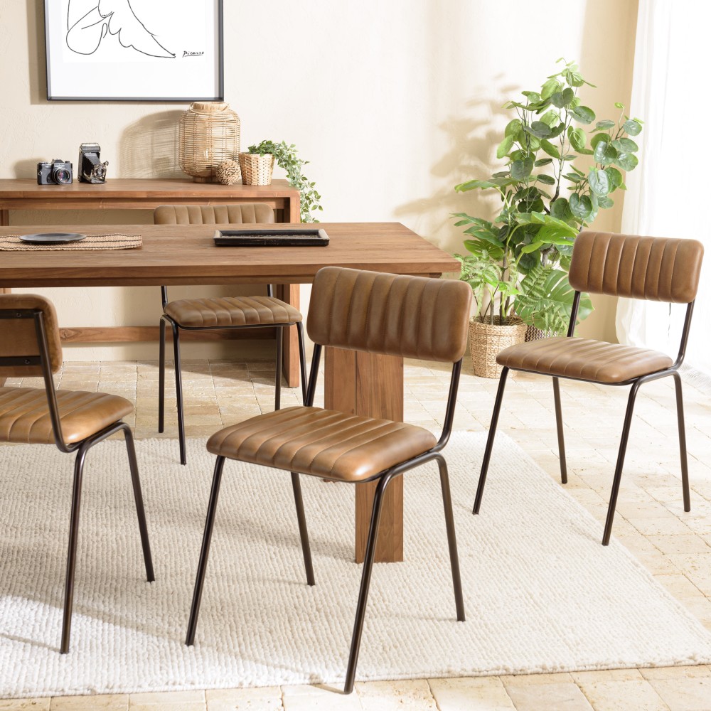 Lot de 2 chaises MARCEL en cuir et acier Lot de 2 chaises MARCEL en cuir et acier