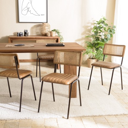 MARCEL Set of 2 Mango Wood Chairs with Padded Leather Seat