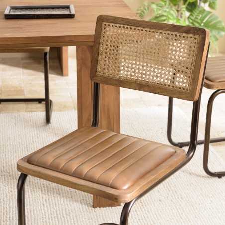Lot de 2 chaises MARCEL en manguier et cuir