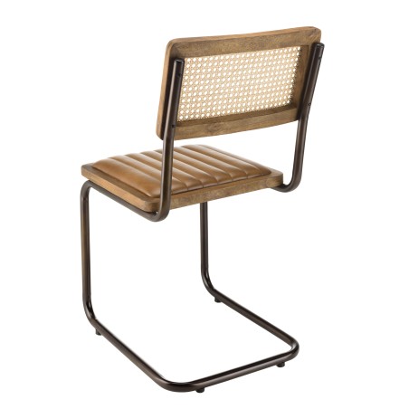 MARCEL Set of 2 Mango Wood Chairs with Padded Leather Seat and Retro Legs