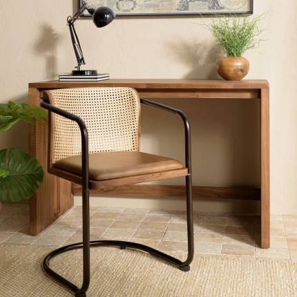 Lot de 2 fauteuils Marcel en manguier et cuir