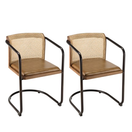 Lot de 2 fauteuils Marcel en manguier et cuir