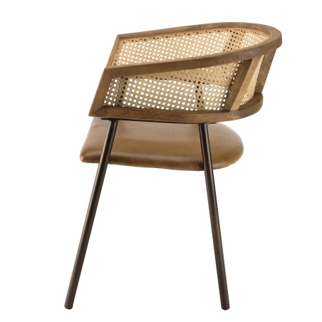 Lot de 2 fauteuils MARCEL en cuir et rotin