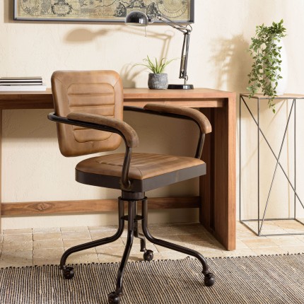 Fauteuil roulettes MARCEL en cuir matelassé