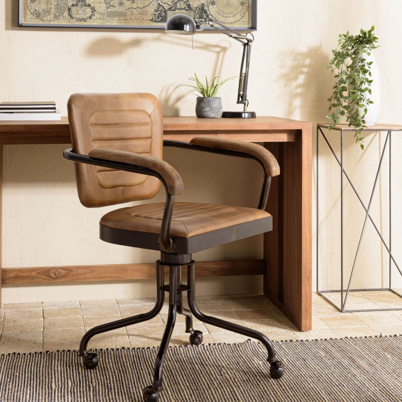 Fauteuil roulettes MARCEL en cuir matelassé Fauteuil roulettes MARCEL en cuir matelassé