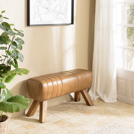 Banc matelassé cuir marron MARCEL