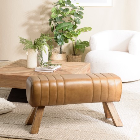 MARCEL - Brown Leather Upholstered Bench