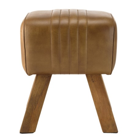 Tabouret en cuir marron MARCEL - Pieds inclinés en manguier