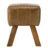 MARCEL Brown Leather Upholstered Stool with Slanted Mango Wood Legs
