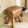 Tabouret en cuir marron MARCEL - Pieds inclinés en manguier