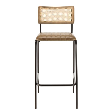 MARCEL Set of 2 Bar Stools - Padded Leather Seat & Straight Backrest