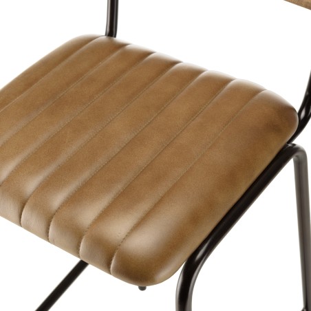 MARCEL Set of 2 Bar Stools - Padded Leather Seat & Straight Backrest