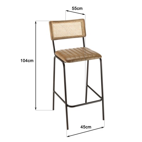 MARCEL Set of 2 Bar Stools - Padded Leather Seat & Straight Backrest