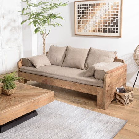 SANDY - 3-Seater Sofa Bed in Recycled Pine Wood with Cushions