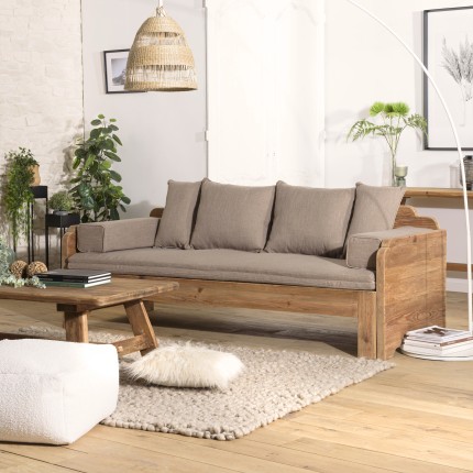 SANDY - 3-Seater Sofa Bed in Recycled Pine Wood with Cushions