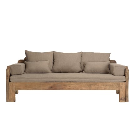 SANDY - 3-Seater Sofa Bed in Recycled Pine Wood with Cushions