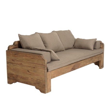 SANDY - 3-Seater Sofa Bed in Recycled Pine Wood with Cushions