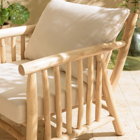 WILL - BORNEO Armchair | Natural Teak Branches with White Cushions