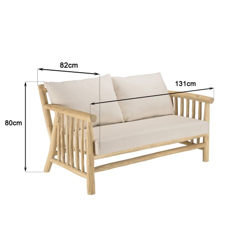 WILL - BORNEO 2-seater Sofa | Natural Teak Branches with White Cushions