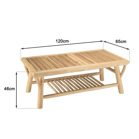 WILL Rectangular BORNEO Teak Coffee Table with Double Shelf