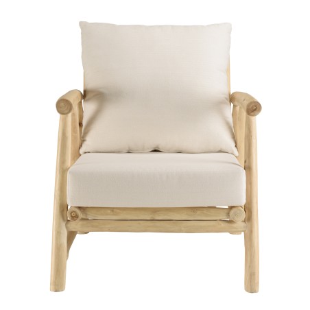 Fauteuil MADURA en teck naturel et coussins blancs
