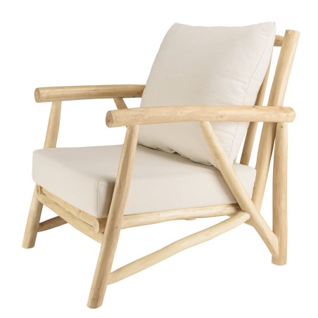 Fauteuil MADURA en teck naturel et coussins blancs