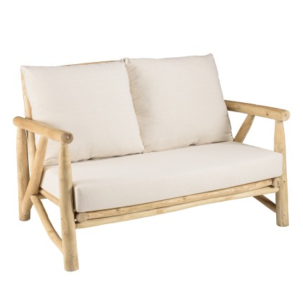 WILL - MADURA 2-seater Sofa | Natural Teak Branches with White Cushions
