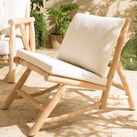 Fauteuil lounge WILL en teck naturel - Coussin blanc