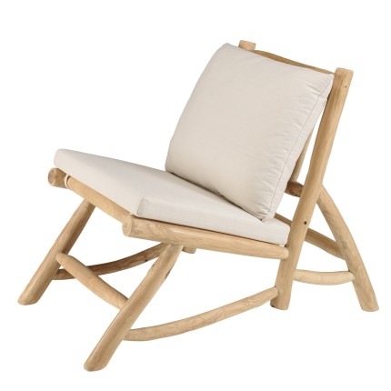 Fauteuil lounge WILL en teck naturel - Coussin blanc