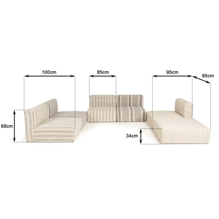 Canapé modulable GLORIA en coton gris et beige