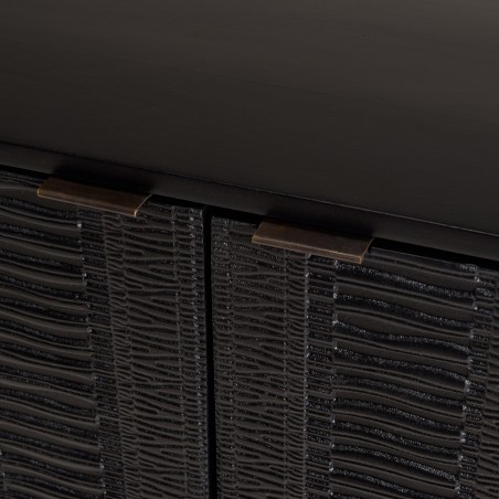GLORIA - Black Mango Wood Sideboard with 4 Carved Doors and Metal Legs