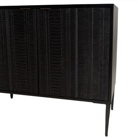 GLORIA - Black Mango Wood Sideboard with 4 Carved Doors and Metal Legs