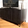 GLORIA Black Mango Wood TV Stand - 2 Doors, 2 Carved Drawers
